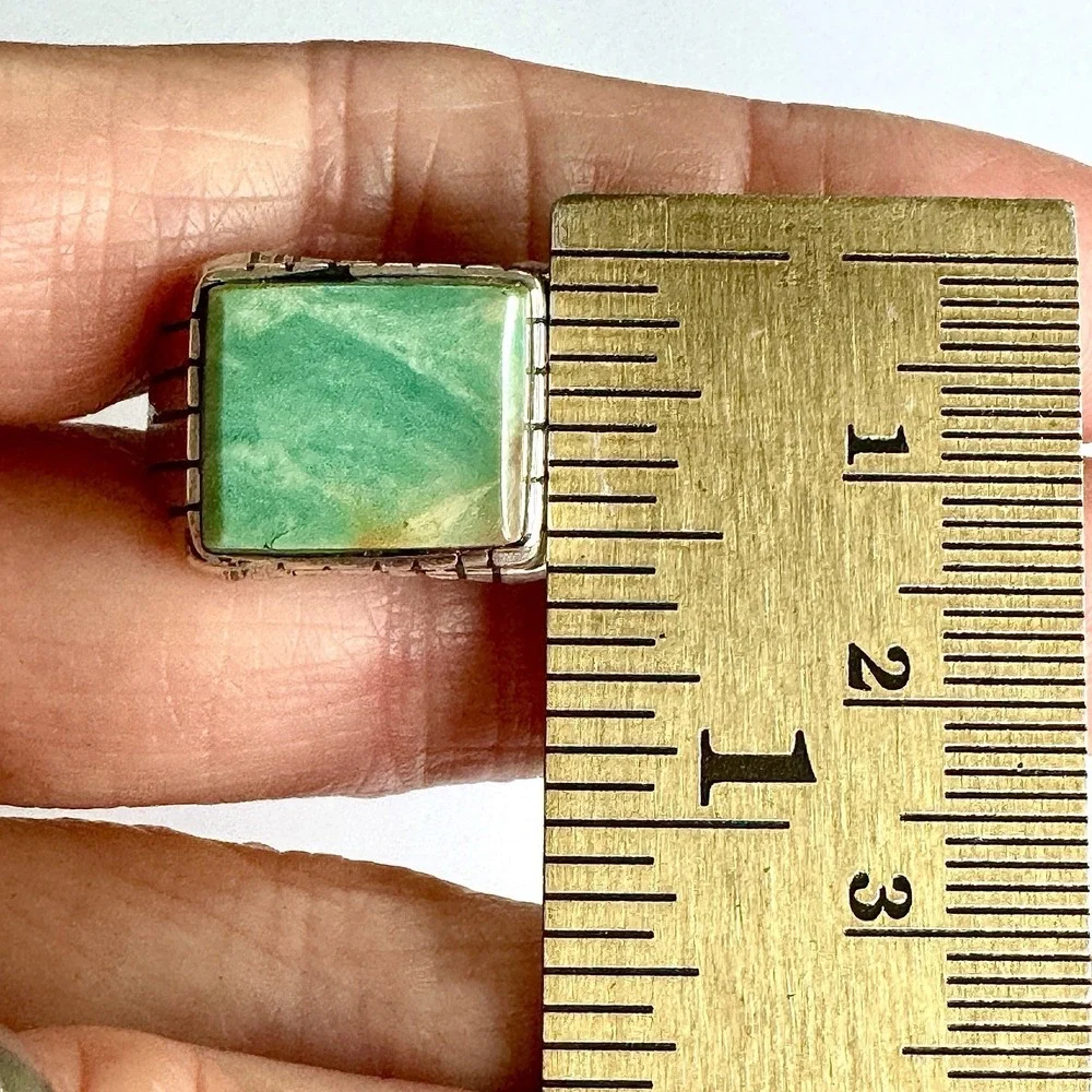 Navajo Turquoise Mens Ring Sz 13 Rectangle Signed Jack‎ Sterling 14mm